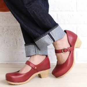 Dansko Red Leather Mary Jane Clogs 40